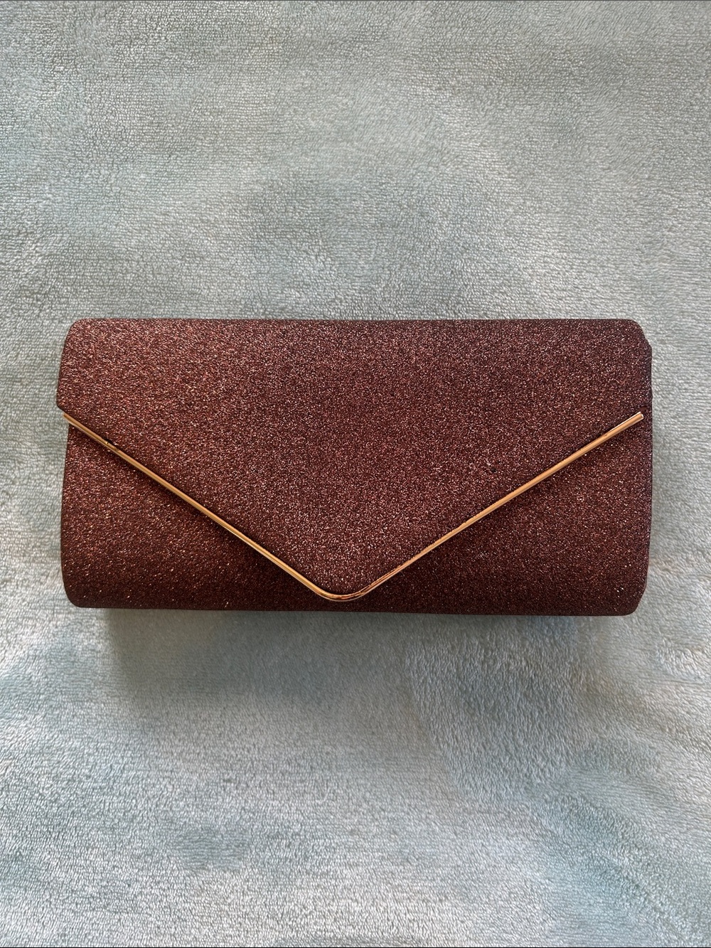 Glitter Envelope Clutch/Crossbody — Sparkling Bronze with Gold Trim